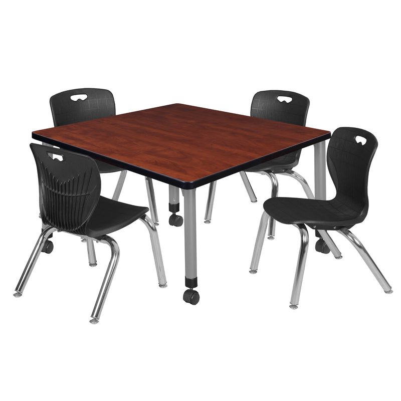 Regency Kee Mobile Adjustable Classroom Square Table with 4 Andy 12 in. Stack Chairs 36" W x 36" D x 23 - 34"H (REG - TB3636C - 45) - SchoolOutlet