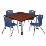 Regency Kee Mobile Adjustable Classroom Square Table with 4 Andy 12 in. Stack Chairs 36