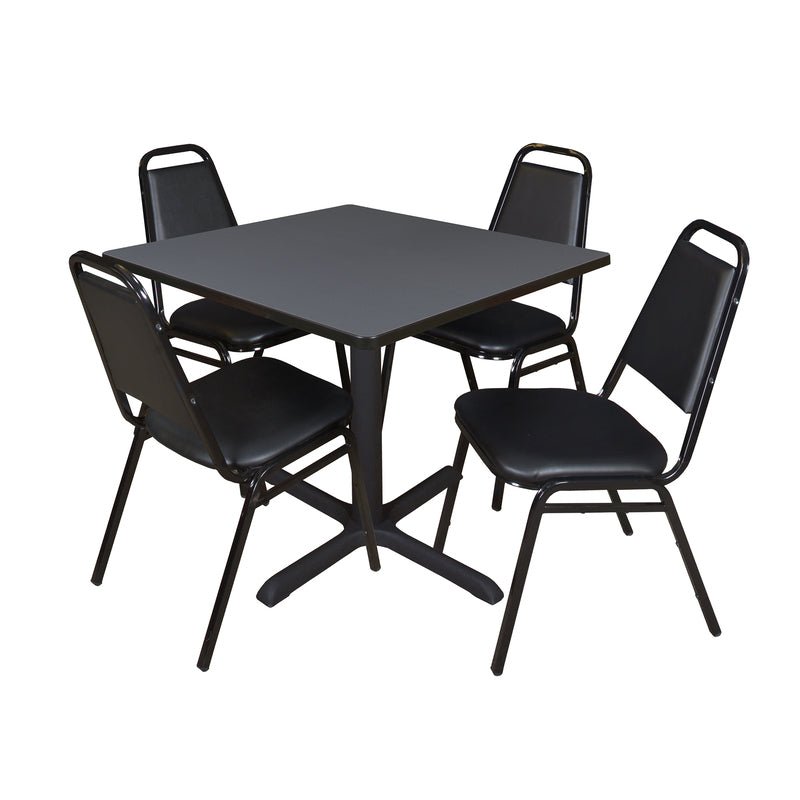 Regency Cain Square X - Base Breakroom Table with 4 Black Restaurant Stack Chairs 36" W x 36" D x 29" H (REG - TB3636 - 29) - SchoolOutlet