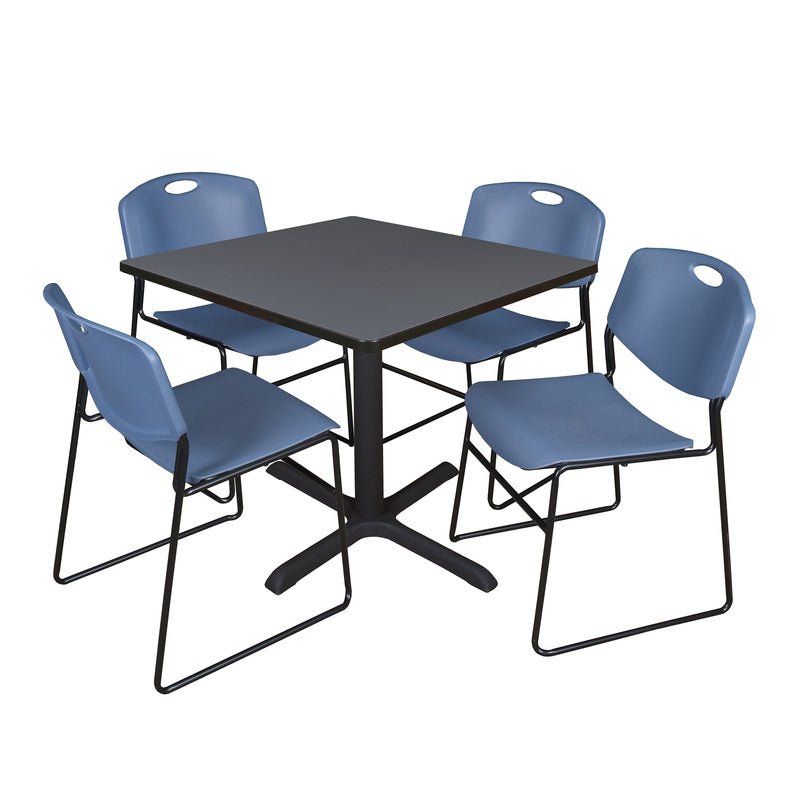 Regency Cain Square X - Base Breakroom Table with 4 Zeng Stack Chairs 36" W x 36" D x 29" H (REG - TB3636 - 44) - SchoolOutlet