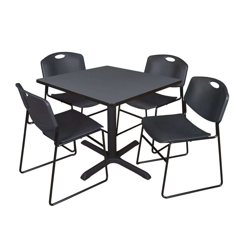 Regency Cain Square X - Base Breakroom Table with 4 Zeng Stack Chairs 36" W x 36" D x 29" H (REG - TB3636 - 44) - SchoolOutlet