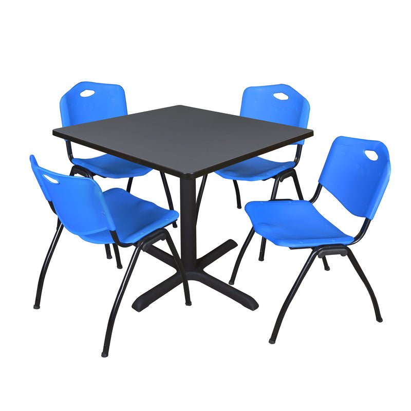 Regency Cain Square X - Base Breakroom Table with 4 M Stack Chairs 36" W x 36" D x 29" H (REG - TB3636 - 47) - SchoolOutlet