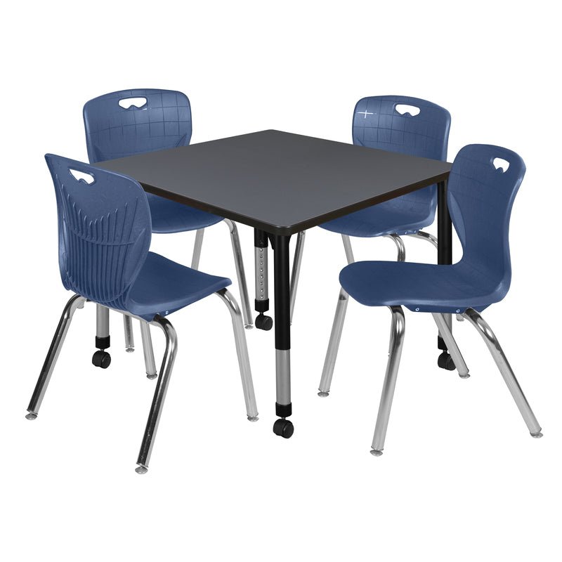 Regency Kee Mobile Adjustable Classroom Square Table with 4 Andy 18 in. Stack Chairs 36" W x 36" D x 23 - 34"H (REG - TB3636 - C40) - SchoolOutlet