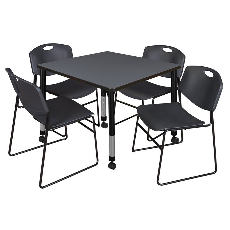 Regency Kee Mobile Adjustable Classroom Square Table with 4 Black Zeng Stack Chairs 36" W x 36" D x 23 - 34"H (REG - TB3636C - 44) - SchoolOutlet