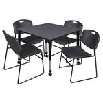 Regency Kee Mobile Adjustable Classroom Square Table with 4 Black Zeng Stack Chairs 36