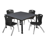 Regency Kee Mobile Adjustable Classroom Square Table with 4 Andy 12 in. Stack Chairs 36