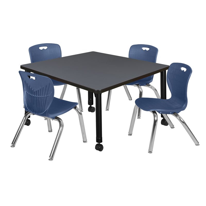 Regency Kee Mobile Adjustable Classroom Square Table with 4 Andy 12 in. Stack Chairs 36" W x 36" D x 23 - 34"H (REG - TB3636C - 45) - SchoolOutlet