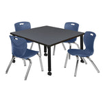 Regency Kee Mobile Adjustable Classroom Square Table with 4 Andy 12 in. Stack Chairs 36