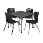Regency Kee Mobile Adjustable Classroom Square Table with 4 Andy 18 in. Stack Chairs 36