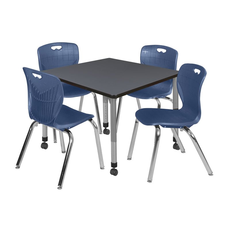 Regency Kee Mobile Adjustable Classroom Square Table with 4 Andy 18 in. Stack Chairs 36" W x 36" D x 23 - 34"H (REG - TB3636 - C40) - SchoolOutlet