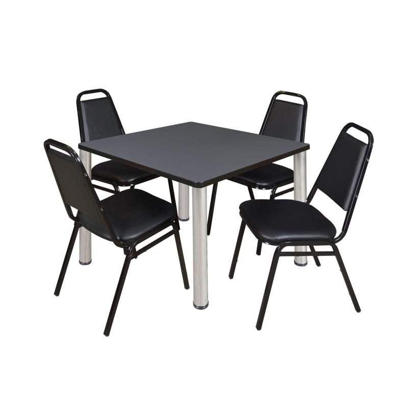 Regency Kee Versatile Breakroom Table and 4 Restaurant Stack Chairs 36" W x 36" D x 29" H (REG - TB3636P - 29) - SchoolOutlet