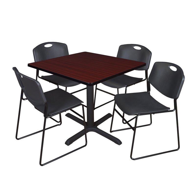 Regency Cain Square X - Base Breakroom Table with 4 Zeng Stack Chairs 36" W x 36" D x 29" H (REG - TB3636 - 44) - SchoolOutlet