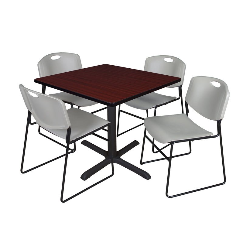 Regency Cain Square X - Base Breakroom Table with 4 Zeng Stack Chairs 36" W x 36" D x 29" H (REG - TB3636 - 44) - SchoolOutlet