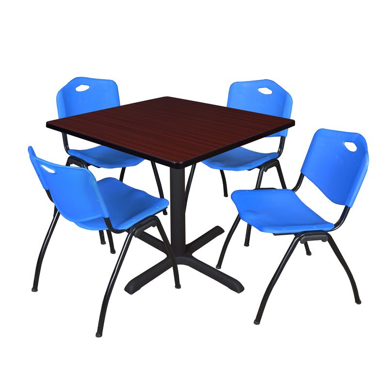 Regency Cain Square X - Base Breakroom Table with 4 M Stack Chairs 36" W x 36" D x 29" H (REG - TB3636 - 47) - SchoolOutlet