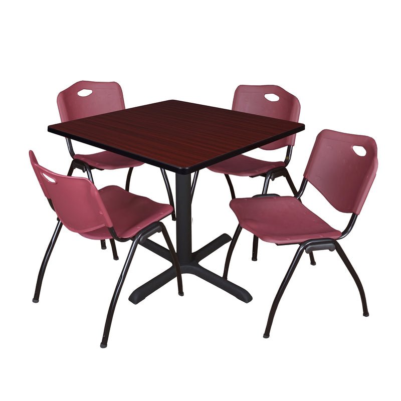 Regency Cain Square X - Base Breakroom Table with 4 M Stack Chairs 36" W x 36" D x 29" H (REG - TB3636 - 47) - SchoolOutlet