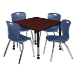 Regency Kee Mobile Adjustable Classroom Square Table with 4 Andy 18 in. Stack Chairs 36