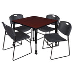 Regency Kee Mobile Adjustable Classroom Square Table with 4 Black Zeng Stack Chairs 36