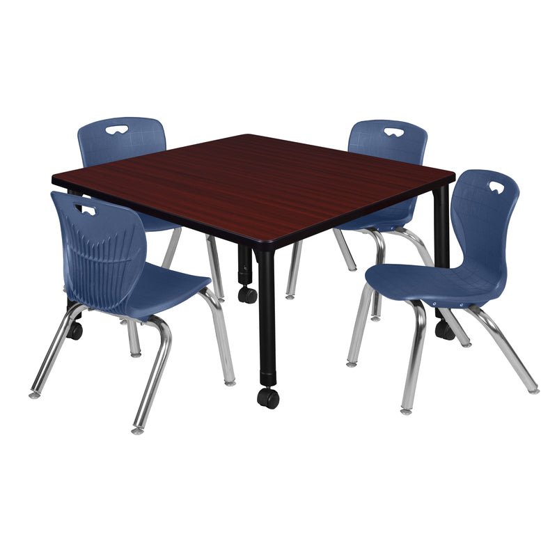 Regency Kee Mobile Adjustable Classroom Square Table with 4 Andy 12 in. Stack Chairs 36" W x 36" D x 23 - 34"H (REG - TB3636C - 45) - SchoolOutlet