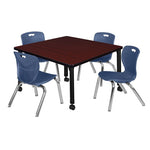 Regency Kee Mobile Adjustable Classroom Square Table with 4 Andy 12 in. Stack Chairs 36