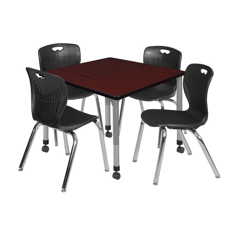 Regency Kee Mobile Adjustable Classroom Square Table with 4 Andy 18 in. Stack Chairs 36" W x 36" D x 23 - 34"H (REG - TB3636 - C40) - SchoolOutlet