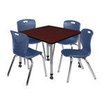 Regency Kee Mobile Adjustable Classroom Square Table with 4 Andy 18 in. Stack Chairs 36