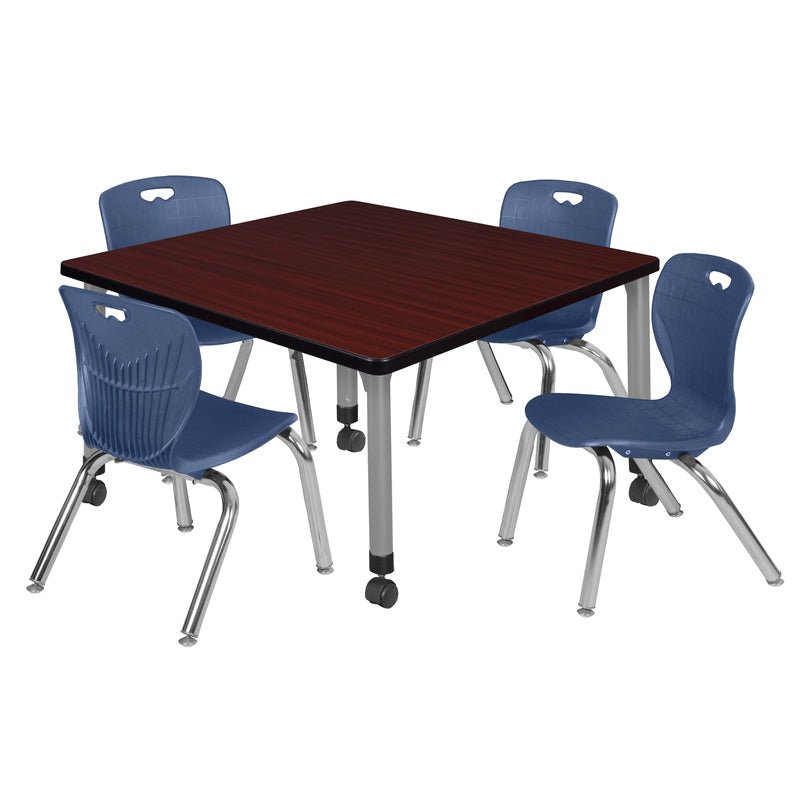 Regency Kee Mobile Adjustable Classroom Square Table with 4 Andy 12 in. Stack Chairs 36" W x 36" D x 23 - 34"H (REG - TB3636C - 45) - SchoolOutlet