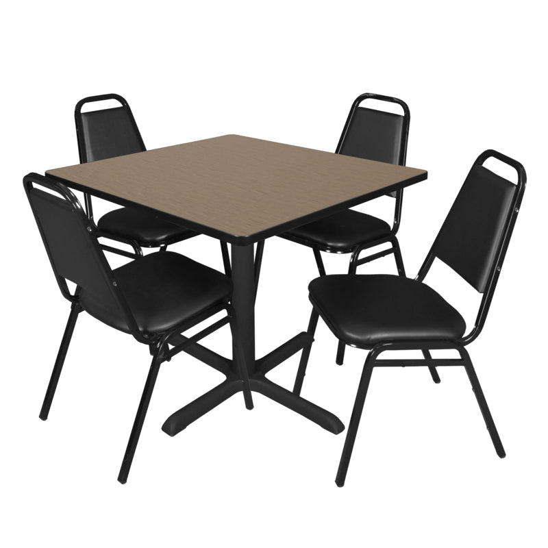 Regency Cain Square X - Base Breakroom Table with 4 Black Restaurant Stack Chairs 36" W x 36" D x 29" H (REG - TB3636 - 29) - SchoolOutlet