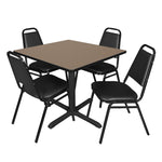 Regency Cain Square X - Base Breakroom Table with 4 Black Restaurant Stack Chairs 36