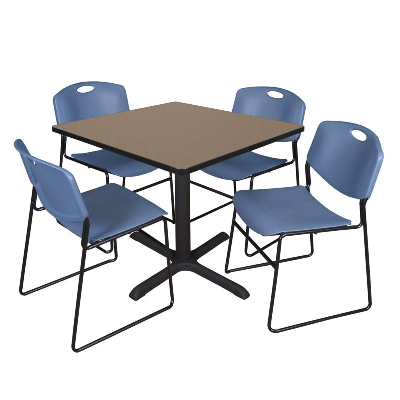 Regency Cain Square X - Base Breakroom Table with 4 Zeng Stack Chairs 36" W x 36" D x 29" H (REG - TB3636 - 44) - SchoolOutlet