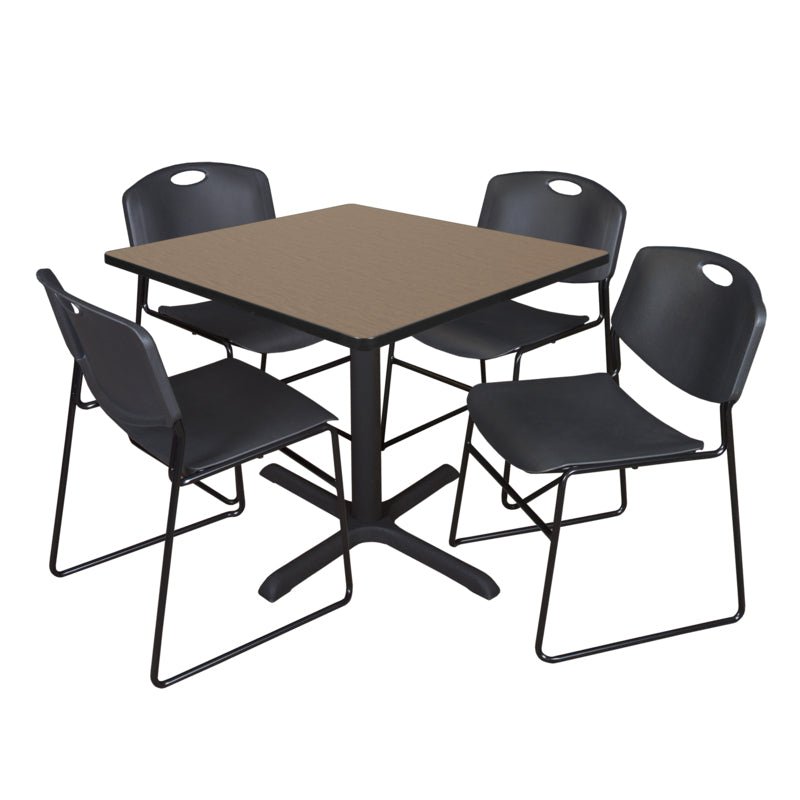 Regency Cain Square X - Base Breakroom Table with 4 Zeng Stack Chairs 36" W x 36" D x 29" H (REG - TB3636 - 44) - SchoolOutlet