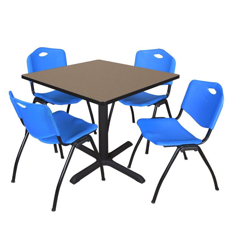 Regency Cain Square X - Base Breakroom Table with 4 M Stack Chairs 36" W x 36" D x 29" H (REG - TB3636 - 47) - SchoolOutlet