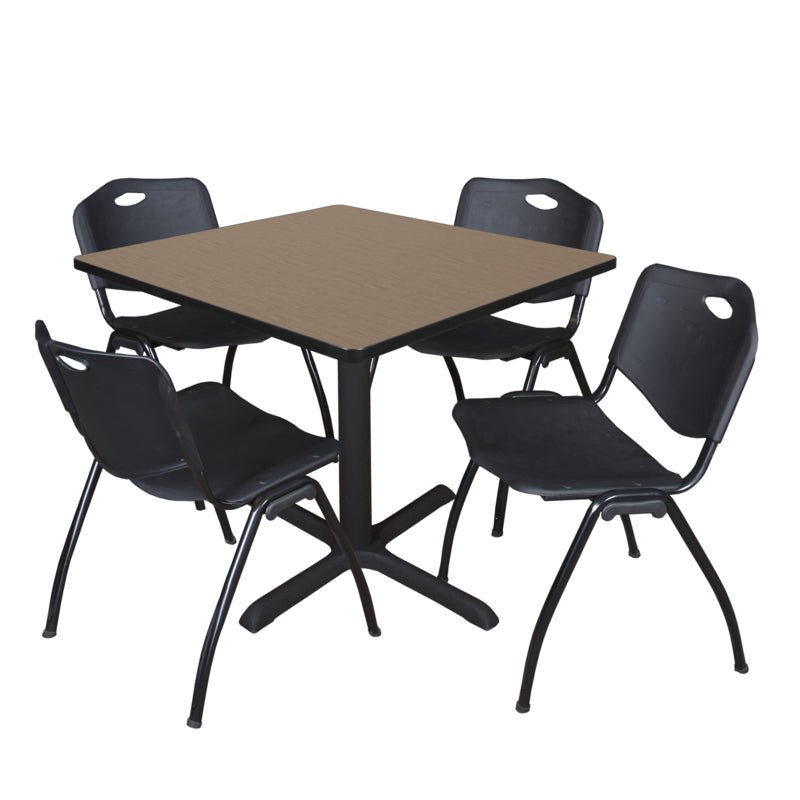 Regency Cain Square X - Base Breakroom Table with 4 M Stack Chairs 36" W x 36" D x 29" H (REG - TB3636 - 47) - SchoolOutlet