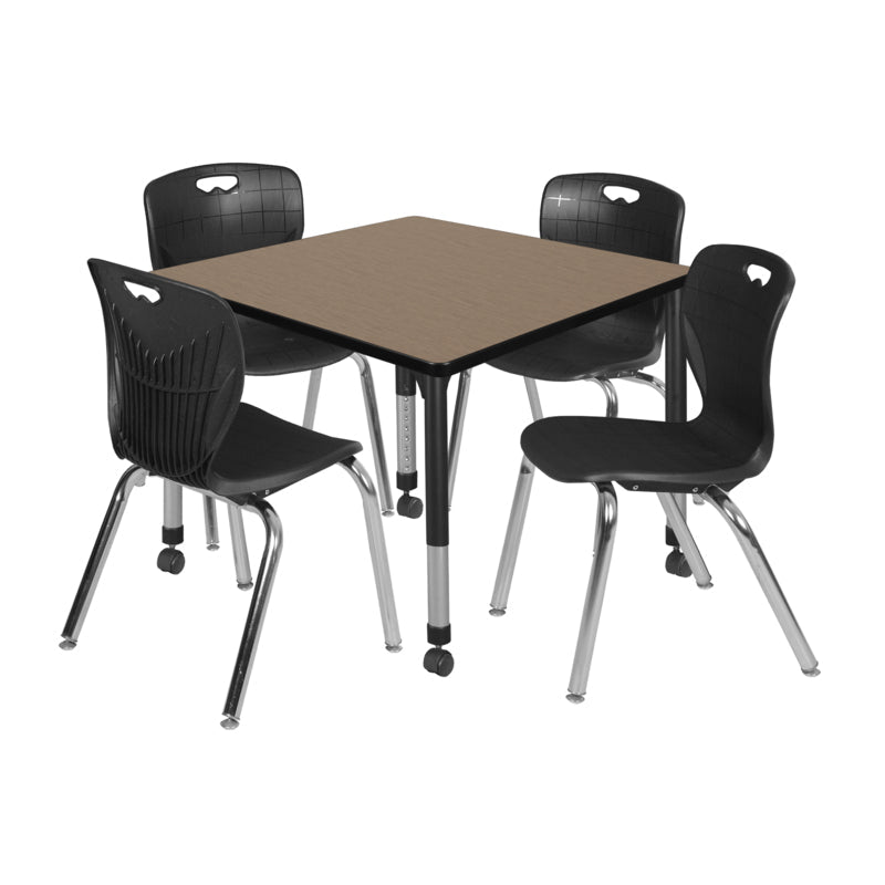 Regency Kee Mobile Adjustable Classroom Square Table with 4 Andy 18 in. Stack Chairs 36" W x 36" D x 23 - 34"H (REG - TB3636 - C40) - SchoolOutlet