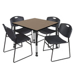 Regency Kee Mobile Adjustable Classroom Square Table with 4 Black Zeng Stack Chairs 36