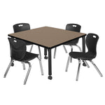 Regency Kee Mobile Adjustable Classroom Square Table with 4 Andy 12 in. Stack Chairs 36