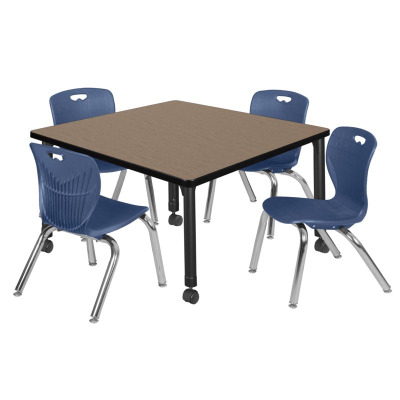 Regency Kee Mobile Adjustable Classroom Square Table with 4 Andy 12 in. Stack Chairs 36" W x 36" D x 23 - 34"H (REG - TB3636C - 45) - SchoolOutlet