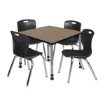 Regency Kee Mobile Adjustable Classroom Square Table with 4 Andy 18 in. Stack Chairs 36