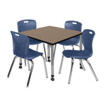 Regency Kee Mobile Adjustable Classroom Square Table with 4 Andy 18 in. Stack Chairs 36