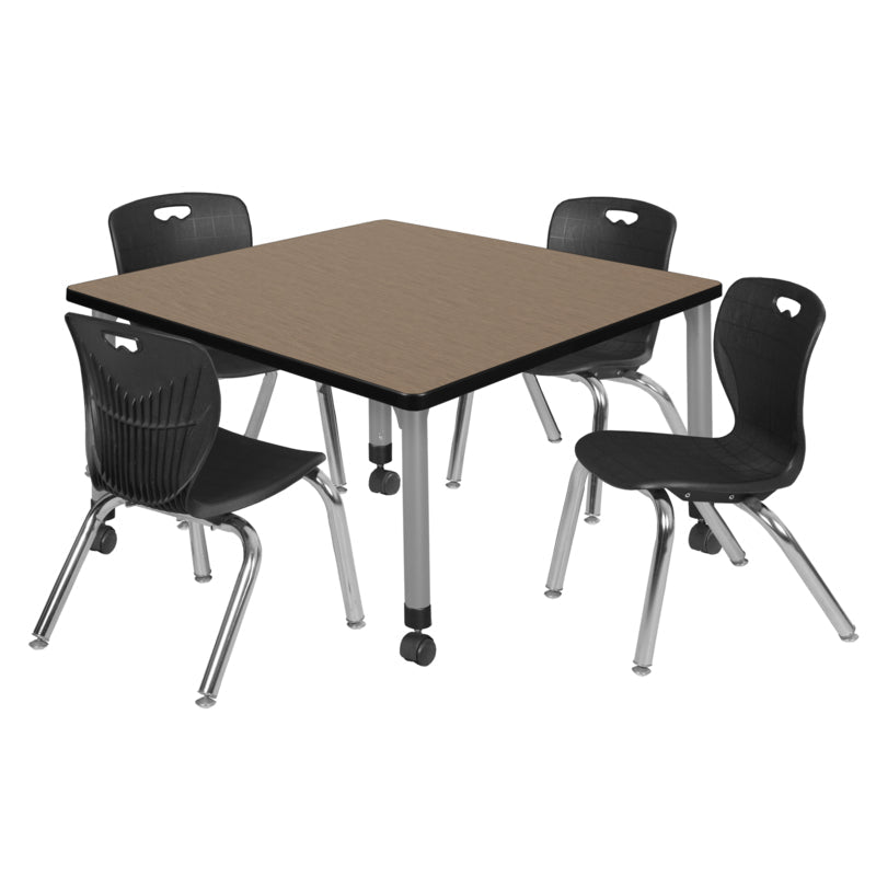 Regency Kee Mobile Adjustable Classroom Square Table with 4 Andy 12 in. Stack Chairs 36" W x 36" D x 23 - 34"H (REG - TB3636C - 45) - SchoolOutlet