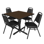 Regency Cain Square X - Base Breakroom Table with 4 Black Restaurant Stack Chairs 36