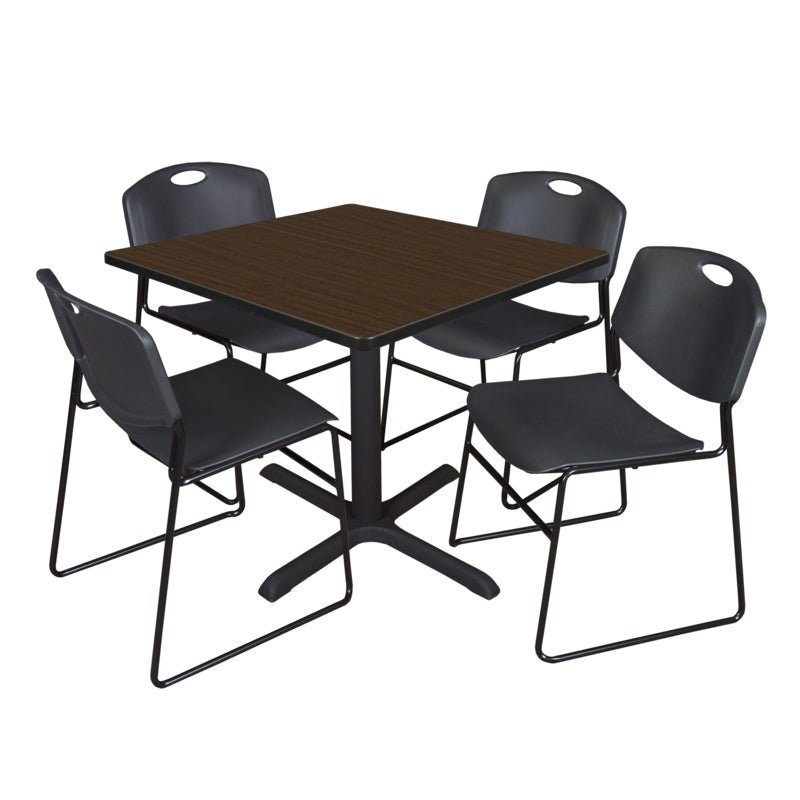 Regency Cain Square X - Base Breakroom Table with 4 Zeng Stack Chairs 36" W x 36" D x 29" H (REG - TB3636 - 44) - SchoolOutlet