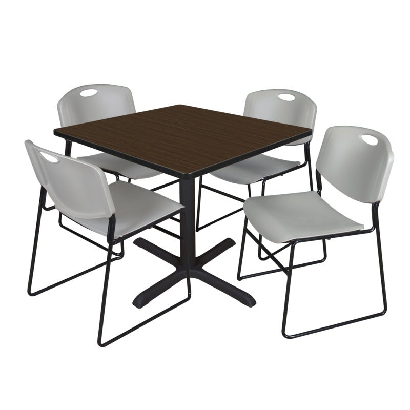 Regency Cain Square X - Base Breakroom Table with 4 Zeng Stack Chairs 36" W x 36" D x 29" H (REG - TB3636 - 44) - SchoolOutlet