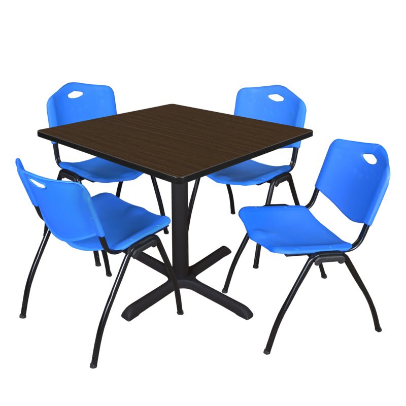 Regency Cain Square X - Base Breakroom Table with 4 M Stack Chairs 36" W x 36" D x 29" H (REG - TB3636 - 47) - SchoolOutlet