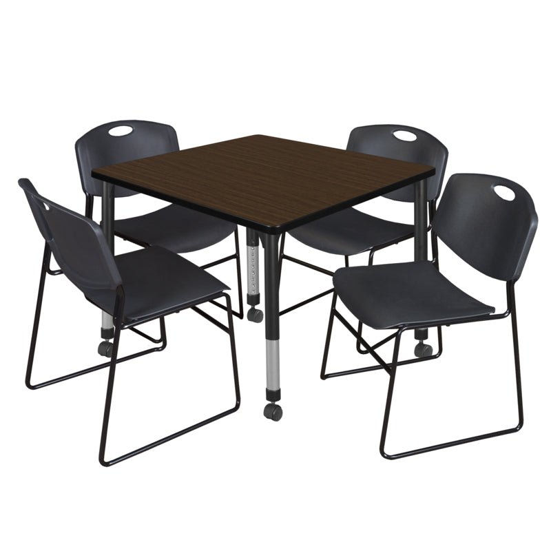 Regency Kee Mobile Adjustable Classroom Square Table with 4 Black Zeng Stack Chairs 36" W x 36" D x 23 - 34"H (REG - TB3636C - 44) - SchoolOutlet
