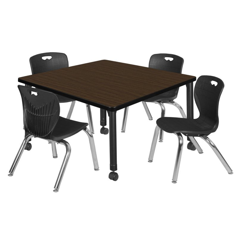 Regency Kee Mobile Adjustable Classroom Square Table with 4 Andy 12 in. Stack Chairs 36" W x 36" D x 23 - 34"H (REG - TB3636C - 45) - SchoolOutlet