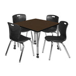 Regency Kee Mobile Adjustable Classroom Square Table with 4 Andy 18 in. Stack Chairs 36
