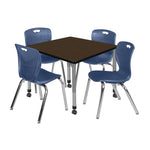 Regency Kee Mobile Adjustable Classroom Square Table with 4 Andy 18 in. Stack Chairs 36