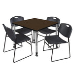 Regency Kee Mobile Adjustable Classroom Square Table with 4 Black Zeng Stack Chairs 36