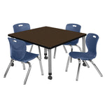 Regency Kee Mobile Adjustable Classroom Square Table with 4 Andy 12 in. Stack Chairs 36