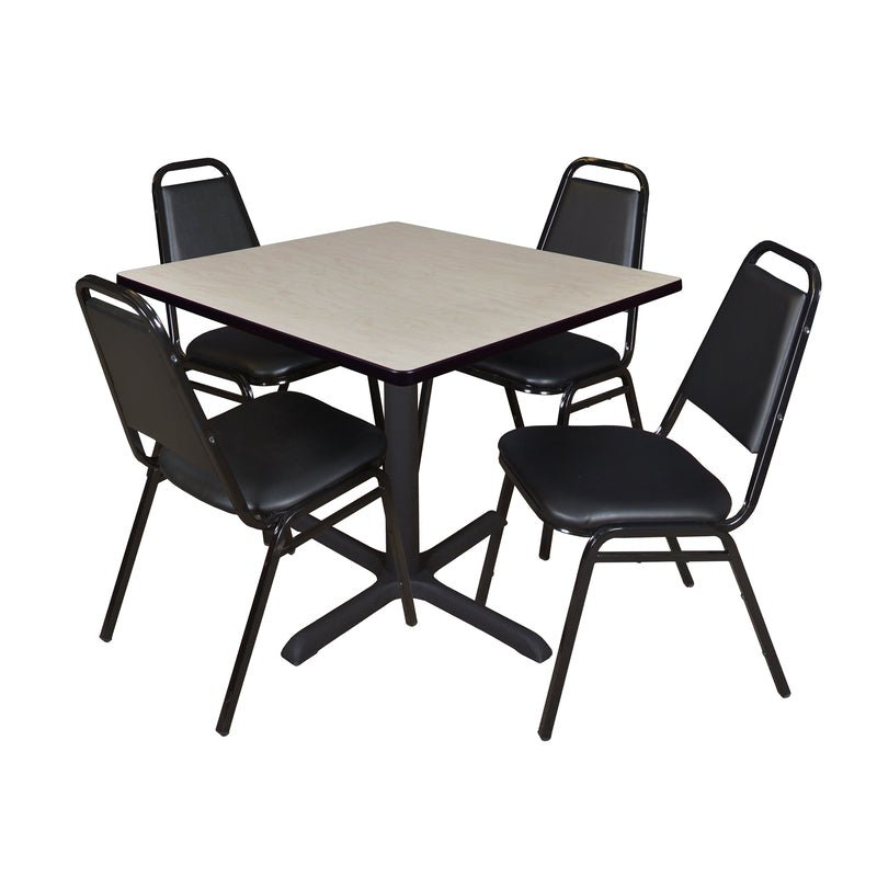 Regency Cain Square X - Base Breakroom Table with 4 Black Restaurant Stack Chairs 36" W x 36" D x 29" H (REG - TB3636 - 29) - SchoolOutlet